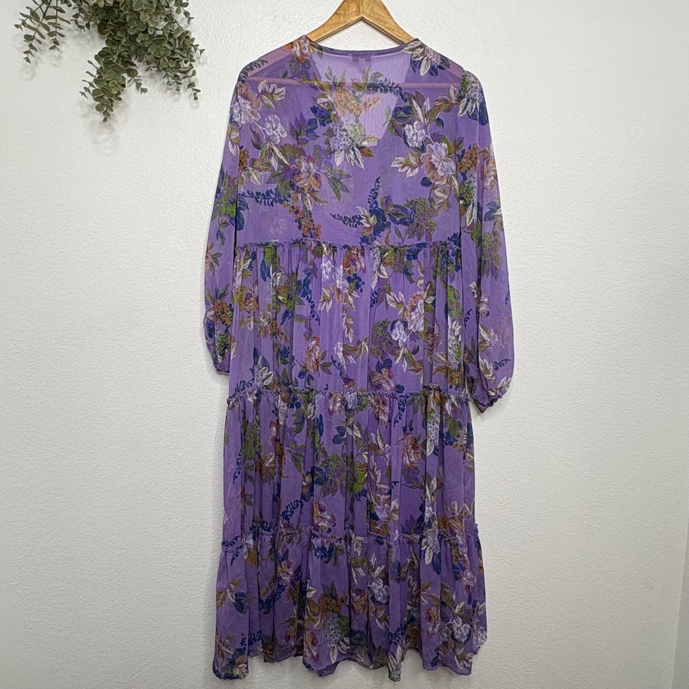 Laura Ashley Purple Floral Tiered Midi Dress - Picture 6 of 8